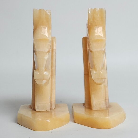 VINTAGE QUARTZ Horse Head Bookends PAIR Natural Stone CREAM Minimal Contemporary - Picture 3 of 4